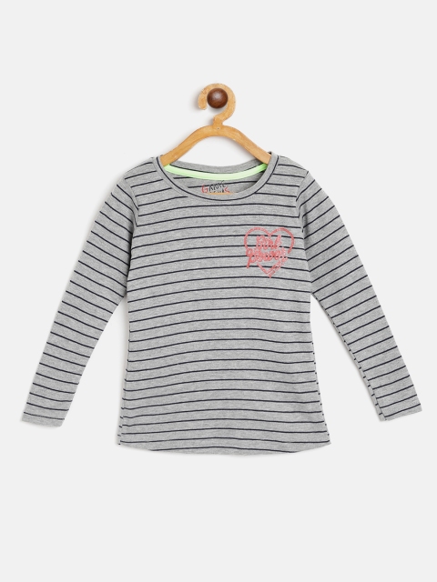 

GAME BEGINS Girls Grey Melange & Black Striped T-shirt