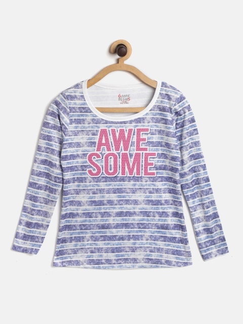 

GAME BEGINS Girls Assorted Cotton Striped Typography Print T-shirt