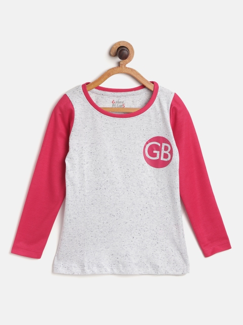 

GAME BEGINS Girls Grey Melange & Coral Pink Solid T-shirt