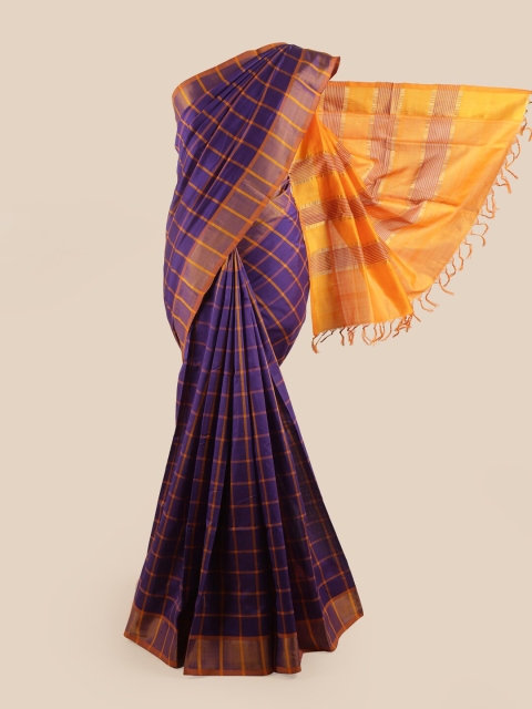 

Pothys Violet & Yellow Checked Saree