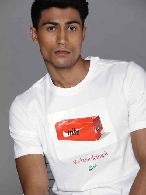 

Nike Men White Brand Logo Printed Pure Cotton T-shirt