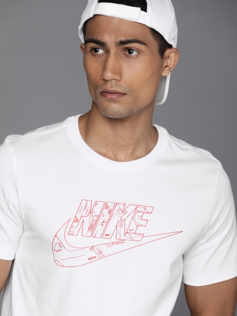 

Nike Men White Brand Logo NSW TEE MECH AIR HBR Printed Pure Cotton T-shirt