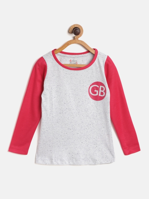 

GAME BEGINS Girls Grey Melange & Coral Pink Solid T-shirt