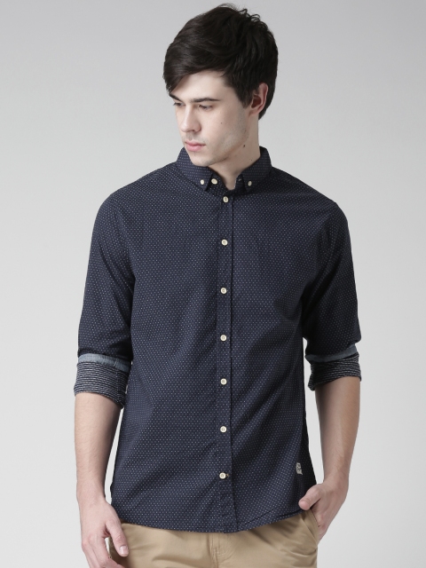 

BLEND Men Navy Slim Fit Printed Casual Shirt, Navy blue