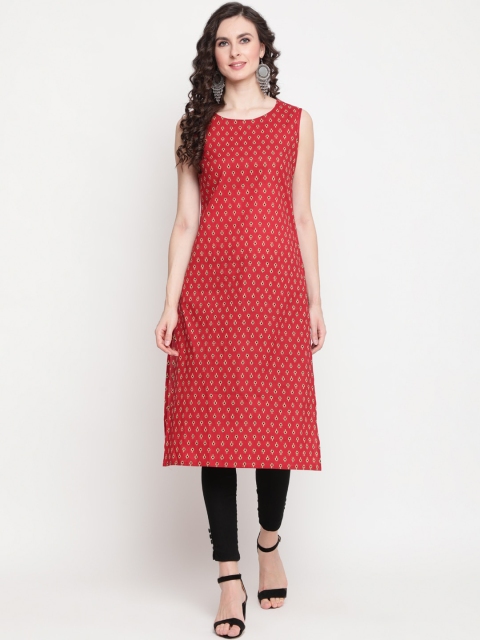 

GULMOHAR JAIPUR Women Maroon & Black Ethnic Motifs Printed Kurta