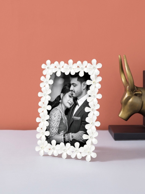 

Golden Peacock White Floral Table Top Photo Frame