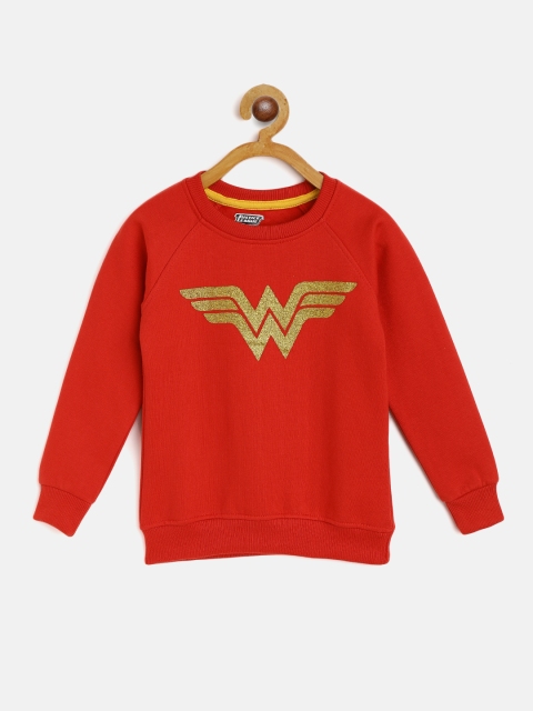 

Eteenz Girls Red & Golden Shimmer Wonder Woman Print Pure Cotton Sweatshirt