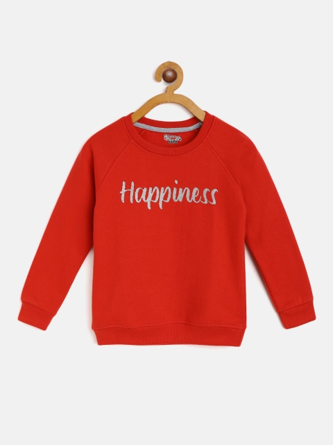 

Eteenz Girls Red & Silver-Toned Glitter Typography Print Pure Cotton Sweatshirt