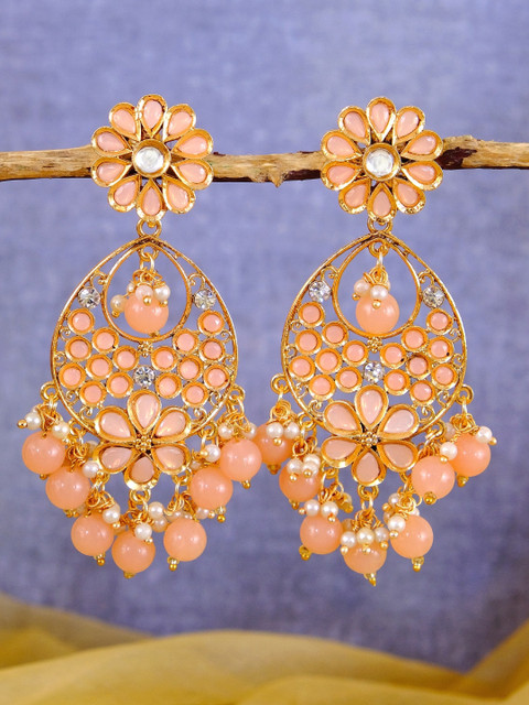 

Crunchy Fashion Gold Plated Pink Floral Drop Earrings
