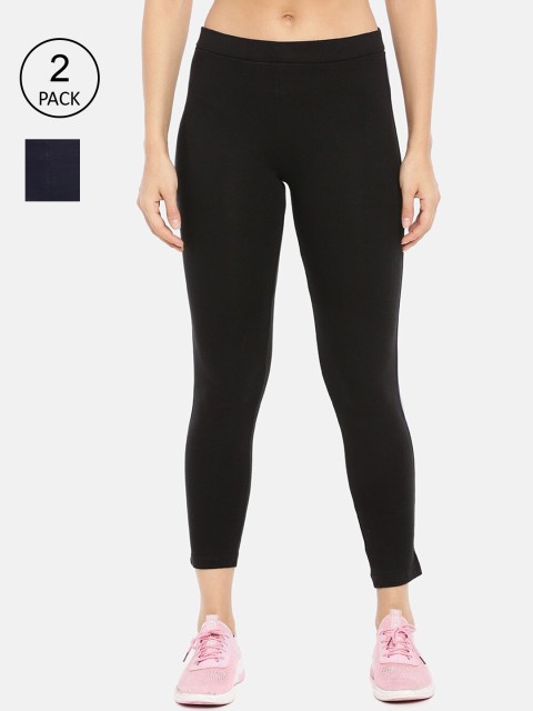 

GOLDSTROMS Women Pack Of 2 Solid Slim-Fit Ankle-Length Track Pants, Black