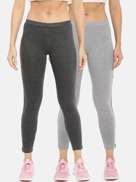 

GOLDSTROMS Women Pack Of 2 Solid Slim-Fit Ankle-Length Track Pants, Charcoal