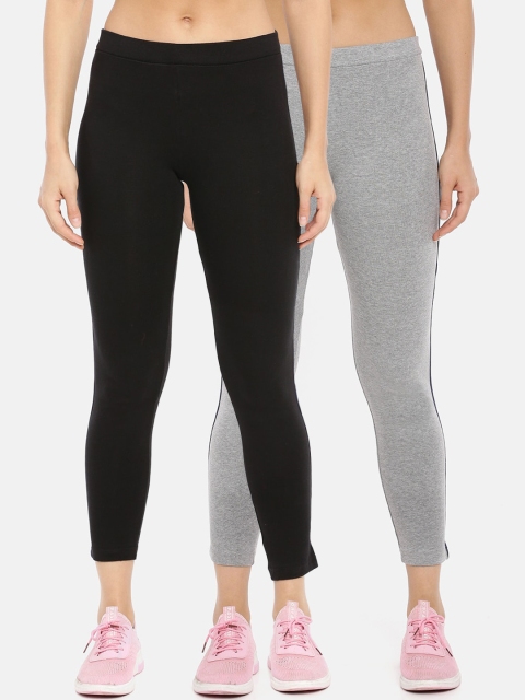 

GOLDSTROMS Women Pack Of 2 Solid Slim-Fit Ankle-Length Track Pants, Grey