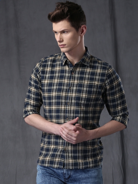 

WROGN Men Navy Checked Casual Shirt, Navy blue