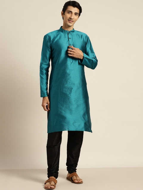 

SOJANYA Men Teal Green Woven Design Kurta