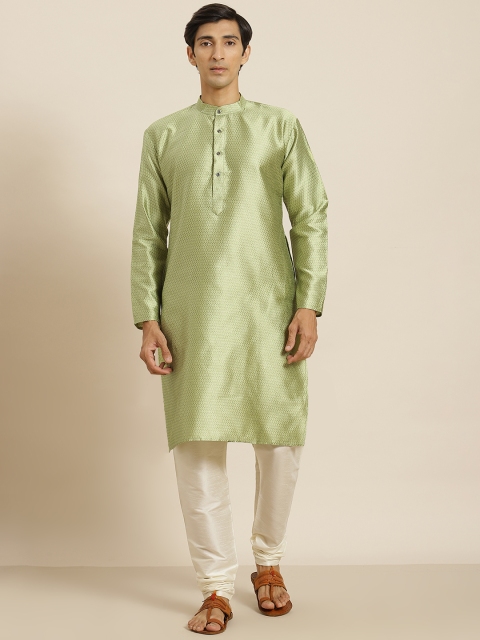 

SOJANYA Men Green Self Design Straight Kurta