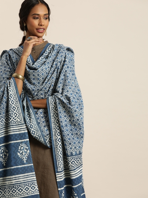 

Taavi Blue & White Indigo Hand Block Print Pure Cotton Sustainable Dupatta