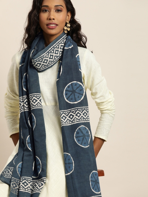 

Taavi Navy Blue & White Indigo Hand Block Print Pure Cotton Sustainable Dupatta
