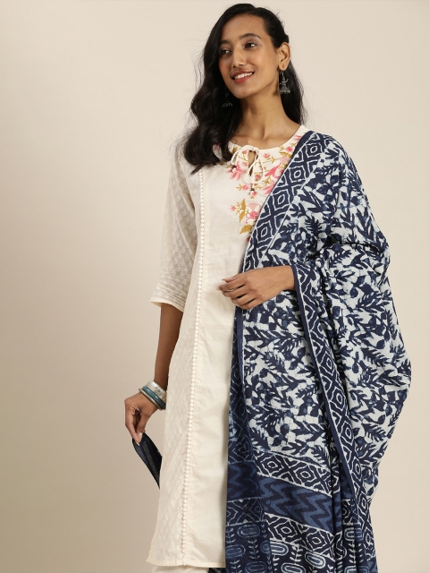 

Taavi Navy Blue & White Indigo Block Print Pure Cotton Dupatta