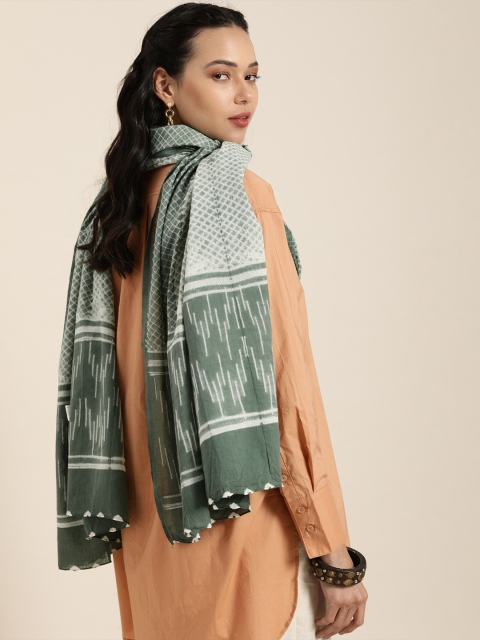 

Taavi Green & White Shibori Hand Tie and Dye Pure Cotton Dupatta