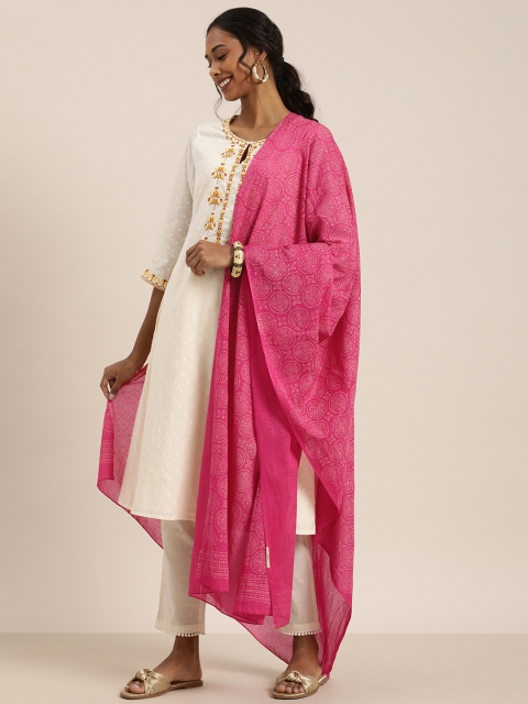 

Taavi Women Pink & Gold-Toned Block Print Legacy Sustainable Pure Cotton Dupatta