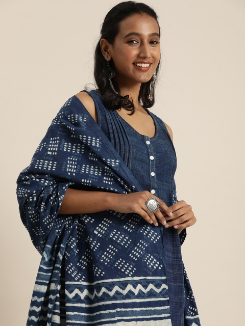 

Taavi Navy Blue & White Indigo Hand Block Print Pure Cotton Dupatta