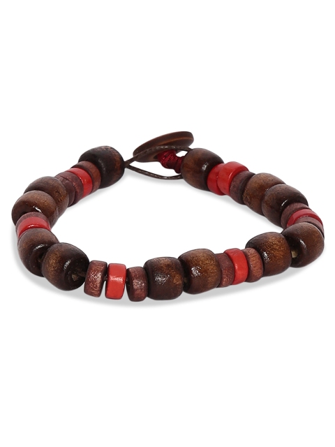 

Alvaro Castagnino Men Brown & Red Wood Wraparound Bracelet