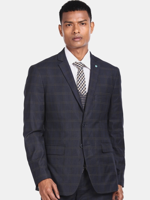 

Arrow New York Men Navy Blue Checked Slim Fit Single-Breasted 3-Piece Formal Suit