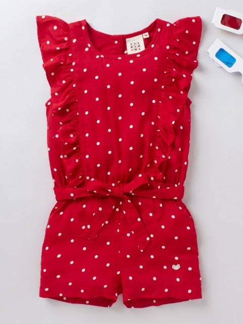 

Ed-a-Mamma Girls Red & White Printed Jumpsuit