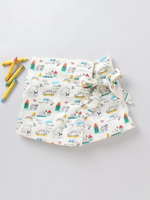 

Ed-a-Mamma Girls White & Blue Conversational Print Pure Cotton Mini Skorts