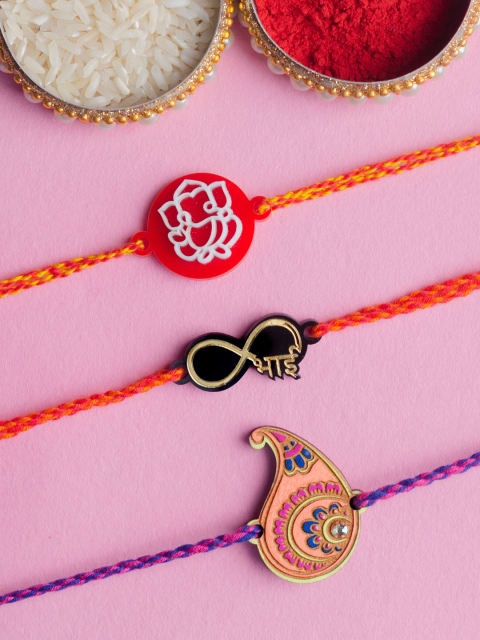 

Krafted with Happiness Set of 3 Handcrafted Rakhis, Multi