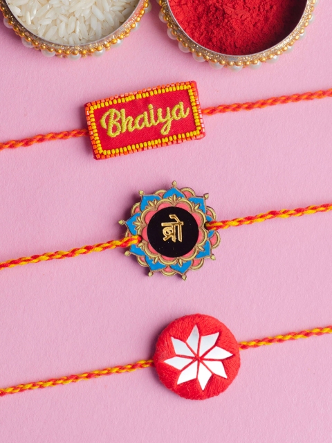 

Krafted with Happiness Set of 3 Handcrafted Rakhis, Multi