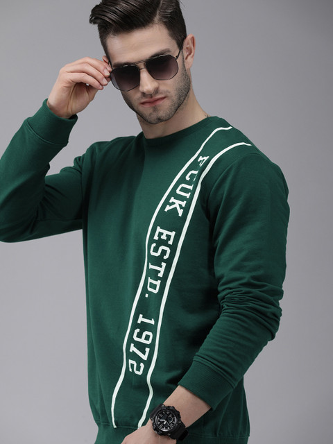 

French Connection Men Teal Brand Logo Printed Pullover Sweatshirt