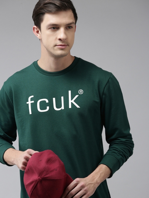 

French Connection Men Teal Green Printed Sweatshirt