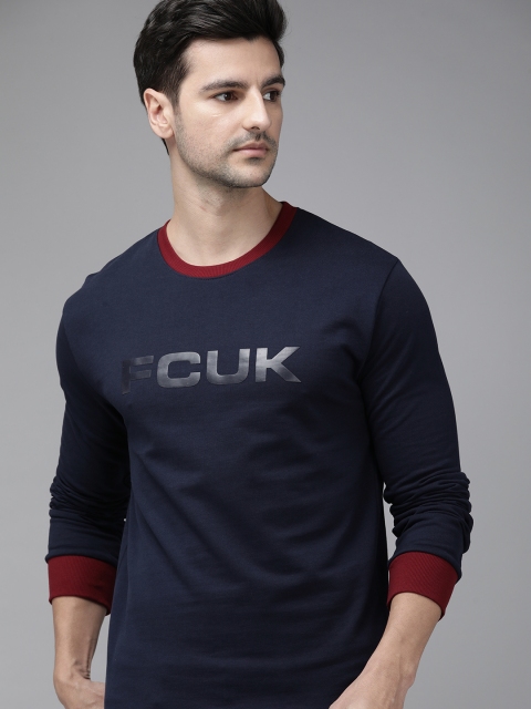 

French Connection Men Navy Blue Printed Sweatshirt