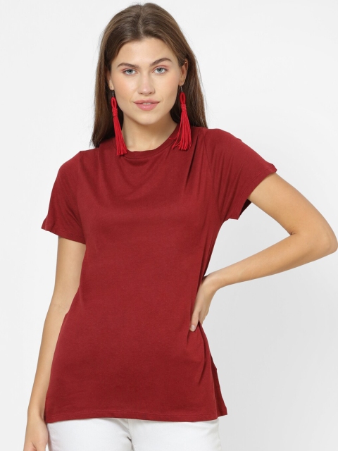 

FOREVER 21 Women Red Cotton-Blend Solid Regular Top