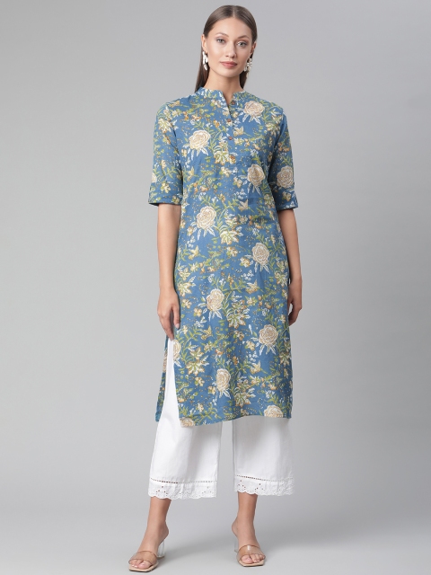 

Divena Women Teal & Green Floral Printed Floral Kurta