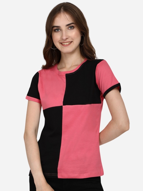

OM SAI LATEST CREATION Women Pink & Black Colourblocked A-Line Top