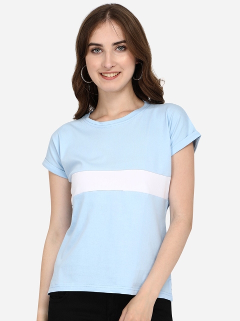 

OM SAI LATEST CREATION Turquoise Blue Colourblocked Regular Top