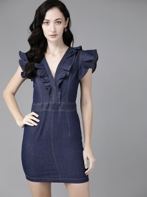 

The Dry State Navy Blue Denim A-Line Dress