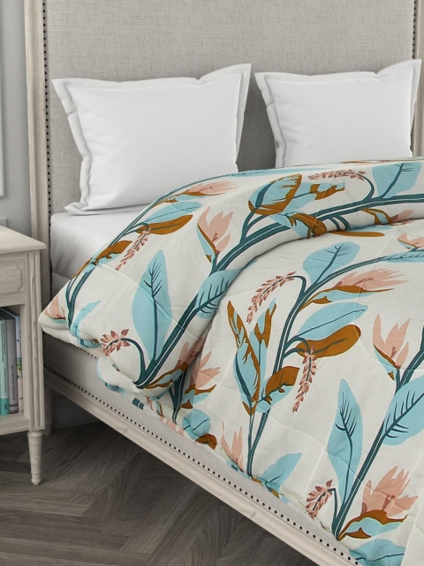 

A Homes Grace Off White & Turquoise Blue Floral Microfiber AC Room 300 GSM Double Bed Comforter