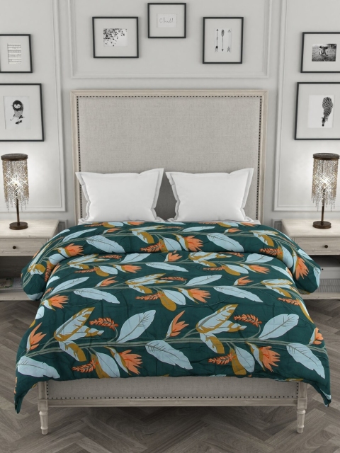 

A Homes Grace Green & Turquoise Blue Floral Microfiber AC Room 300 GSM Double Bed Comforter