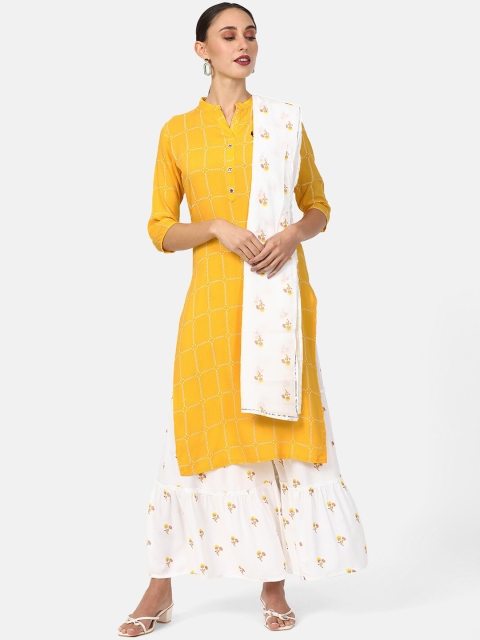 

V2 Value & Variety Women Yellow Floral Printed Kurta with Palazzos