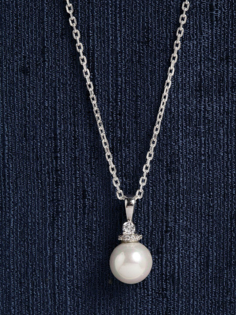 

Clara Women 92.5 Sterling Silver-Toned Rhodium-Plated White Pearl Pendant With Chain