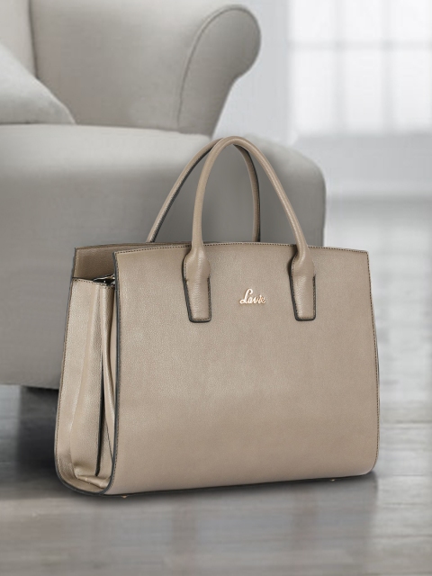 

Lavie Grey Solid PU Oversized Structured Laptop Handheld Bag