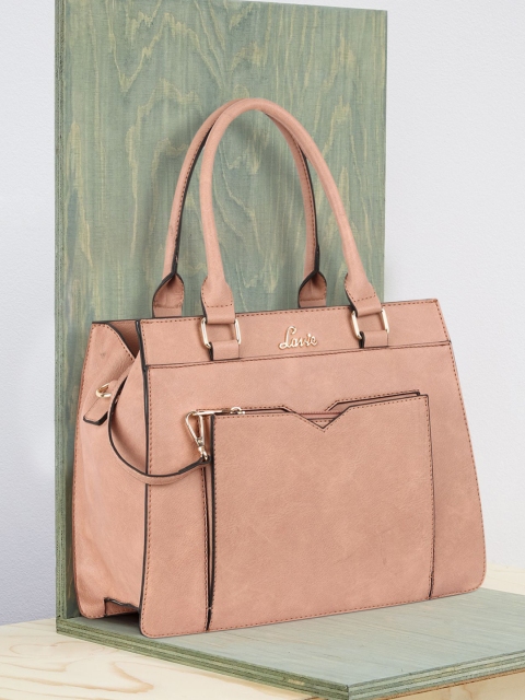 

Lavie Women Peach-Coloured Structured Handheld Bag With Pouch