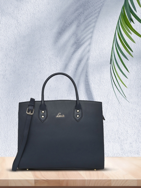 

Lavie Navy Blue Solid PU Oversized Structured Handheld Bag