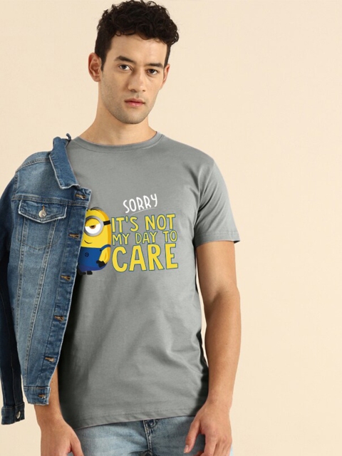 

Bewakoof Men Grey & Yellow Minions Printed T-shirt