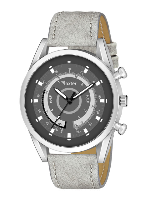 

Foxter Men Grey Brass Embellished Dial & Grey Leather Straps Analogue Watch FX-543
