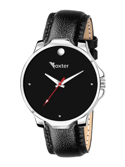 

Foxter Men Black Brass Embellished Dial & Black Leather Straps Analogue Watch
