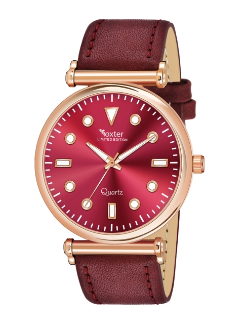 

Foxter Men Maroon Brass Printed Dial & Maroon Leather Straps Analogue Watch